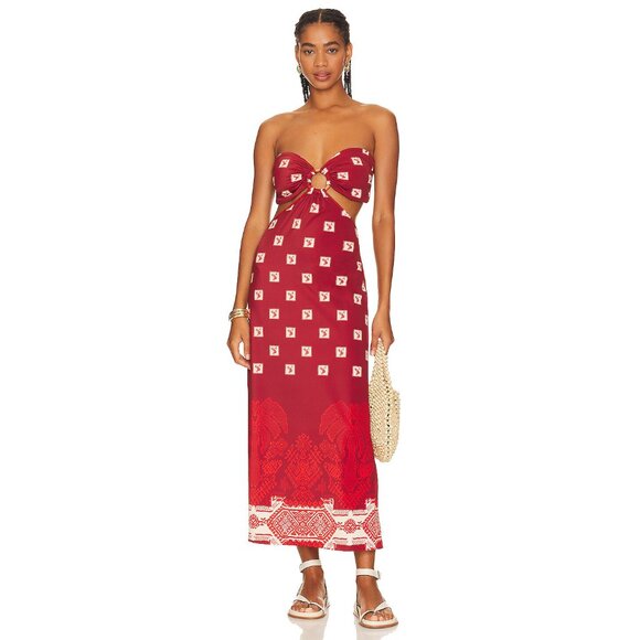 Johanna Ortiz Quechua Maxi Dress Andean Wine Ruby Cerise Size Large NEW NWT - Picture 14 of 15